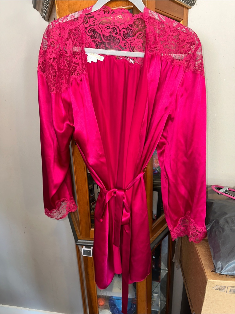 100% Silk Lace-Trim Robe in Hot Pink - Women’s Intimates & Sleepwear